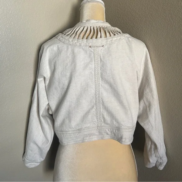 Anthropologie Beige Hei Hei Ladder Linen Cut Out Cropped Jacket Blazer XS/S - Picture 3 of 7